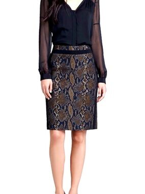 NWT Diane Von Furstenberg Panel Marta Framed Python Pencil Skirt Women's Size 6